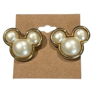 Vintage Disney Mickey Mouse Faux Pearl Stud Earrings Gold Tone and Cream
